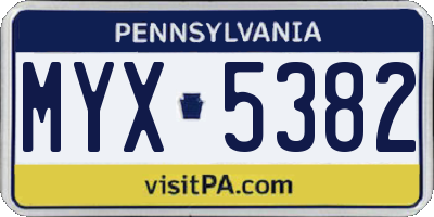 PA license plate MYX5382