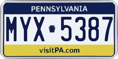 PA license plate MYX5387