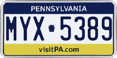 PA license plate MYX5389