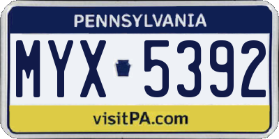 PA license plate MYX5392