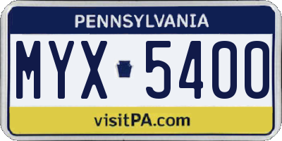 PA license plate MYX5400
