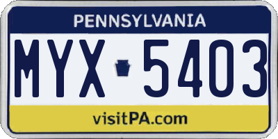 PA license plate MYX5403