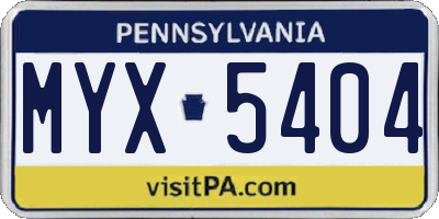 PA license plate MYX5404