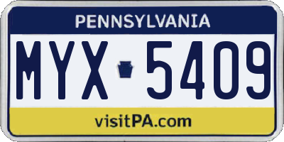 PA license plate MYX5409