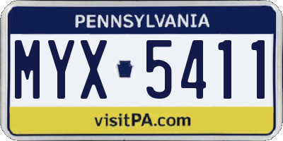 PA license plate MYX5411
