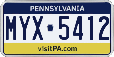PA license plate MYX5412
