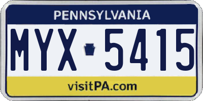PA license plate MYX5415