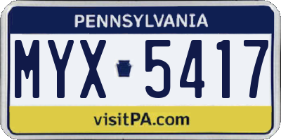 PA license plate MYX5417