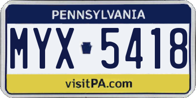 PA license plate MYX5418