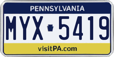 PA license plate MYX5419