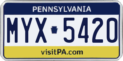 PA license plate MYX5420