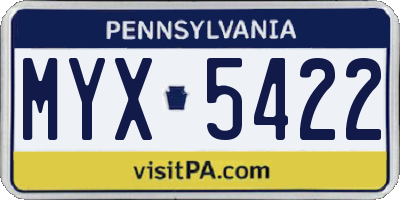 PA license plate MYX5422