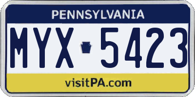 PA license plate MYX5423