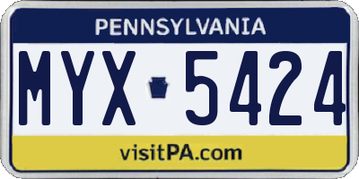 PA license plate MYX5424