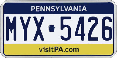 PA license plate MYX5426