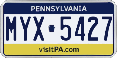 PA license plate MYX5427