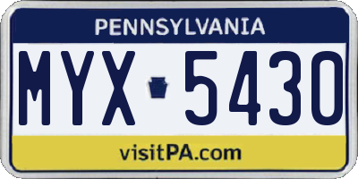 PA license plate MYX5430
