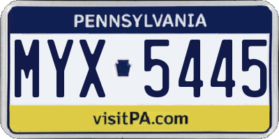 PA license plate MYX5445