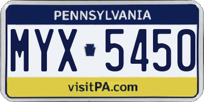 PA license plate MYX5450