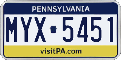 PA license plate MYX5451