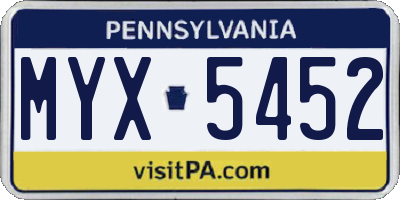 PA license plate MYX5452