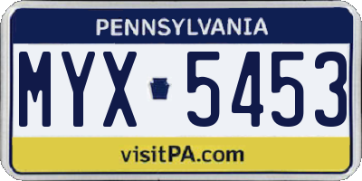 PA license plate MYX5453