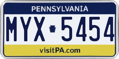 PA license plate MYX5454