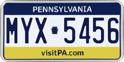PA license plate MYX5456