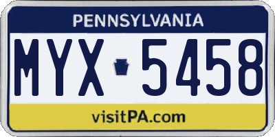 PA license plate MYX5458