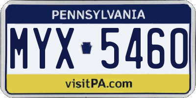 PA license plate MYX5460