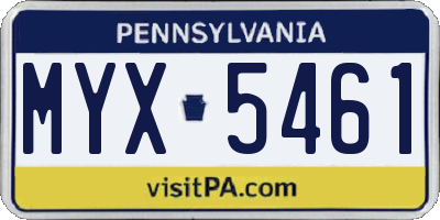 PA license plate MYX5461