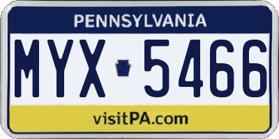 PA license plate MYX5466