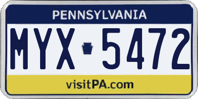 PA license plate MYX5472