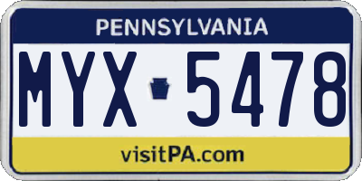 PA license plate MYX5478