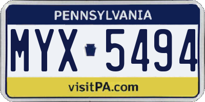 PA license plate MYX5494