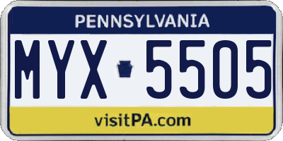 PA license plate MYX5505
