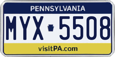 PA license plate MYX5508