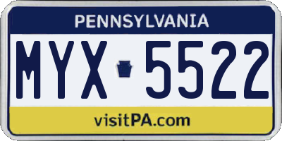 PA license plate MYX5522