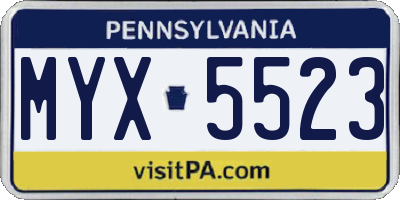 PA license plate MYX5523