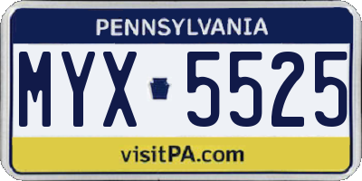 PA license plate MYX5525