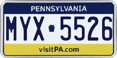 PA license plate MYX5526