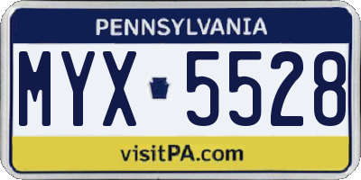 PA license plate MYX5528