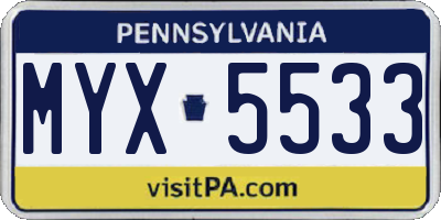PA license plate MYX5533