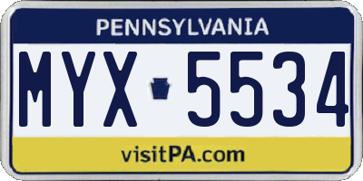 PA license plate MYX5534
