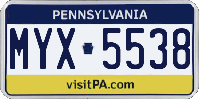 PA license plate MYX5538