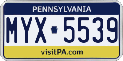 PA license plate MYX5539