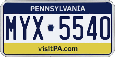 PA license plate MYX5540