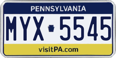 PA license plate MYX5545