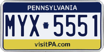PA license plate MYX5551