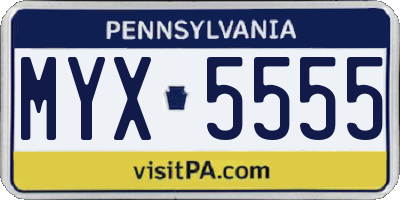 PA license plate MYX5555